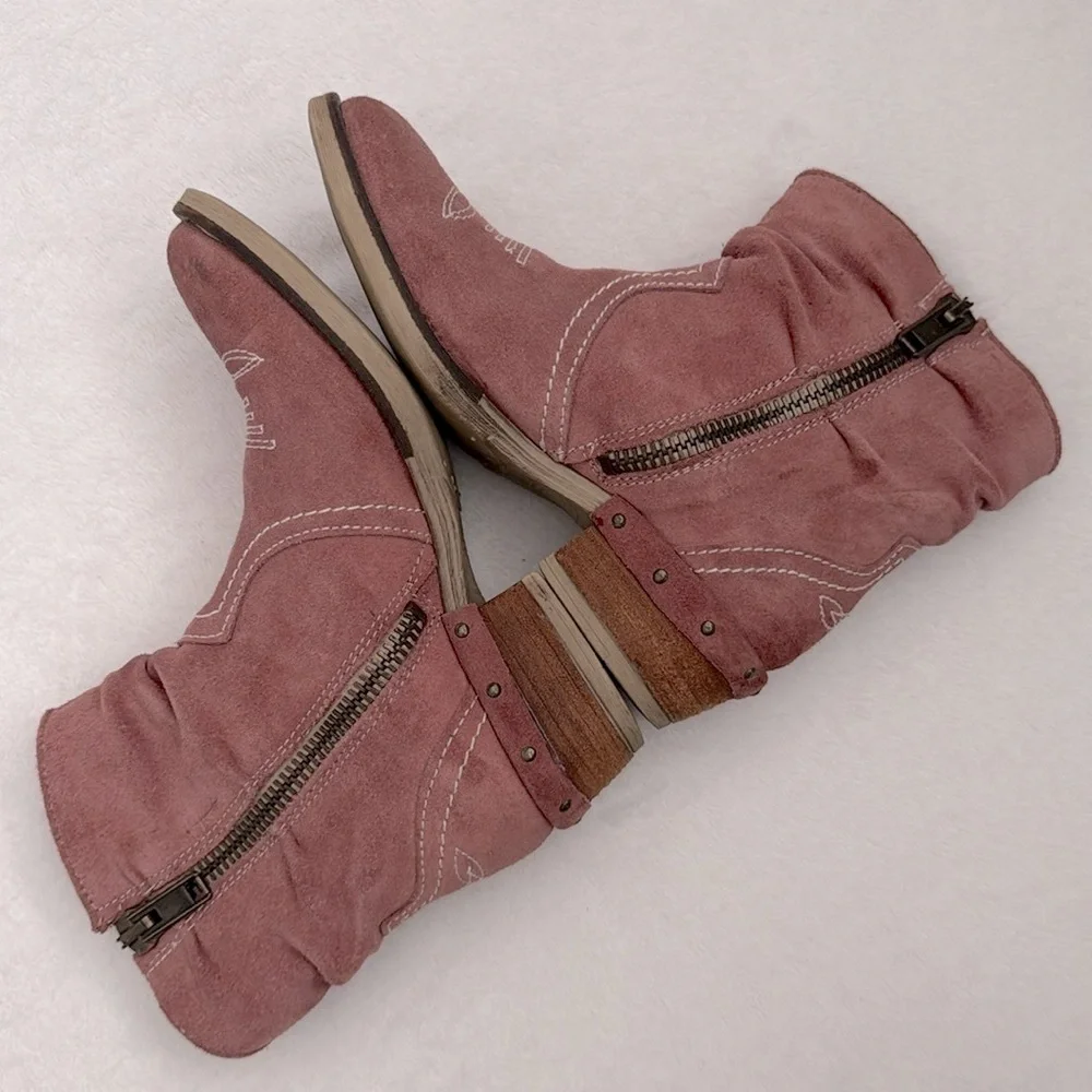 Sundance | Etta Cowboy Western Side Zip Suede Short Boots Pink (EU 36/US 6.5) - Picture 9 of 16